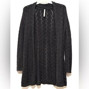Leo & Nicole Grey Knit Long Cardigan Sweater Open Front Duster Long Sleeves L